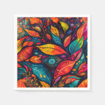 Serviettes with colorful leaf motif