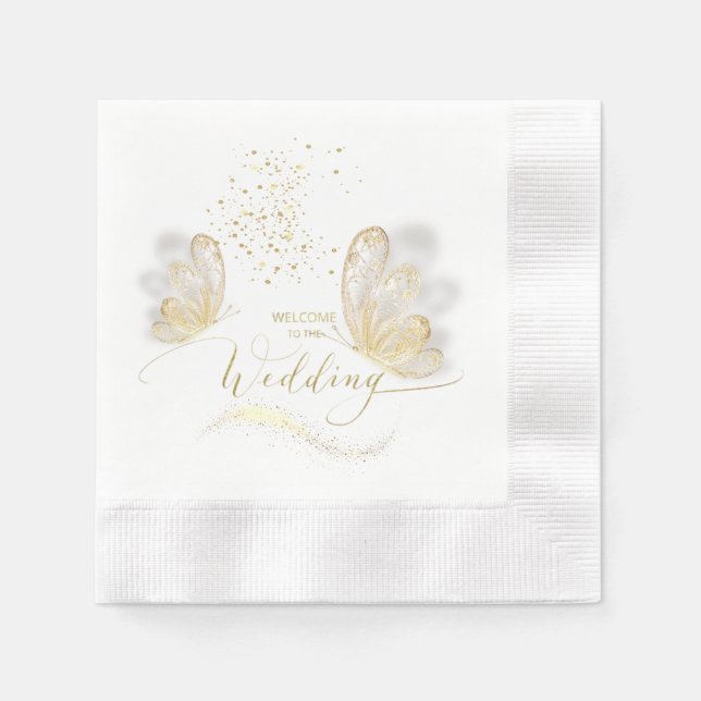 Servilleta de papel con mariposas doradas napkin (Front)