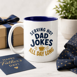 Serving Hot Dad Jokes All Day Long Funny Brew Puns Two-Tone Coffee Mug