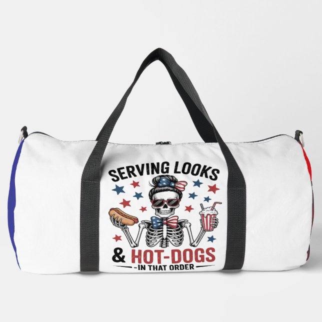Serving Looks & Hot Dogs Skeleton Duffle Bag (Front)