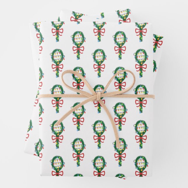 Serving This Christmas Tennis Racket Wreaths  Wrapping Paper Sheet (In situ)