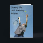 SERVING UP 16th BIRTHDAY WISHES Card<br><div class="desc">This TENNIS 16th BIRTHDAY CARD will be sure to "serve up" great wishes for the sweet 16 year old in "your life"</div>