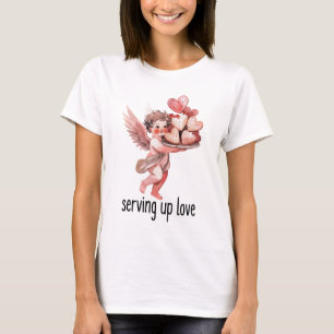 Serving Up Love Valentine Vintage Cherub Heart  T-Shirt