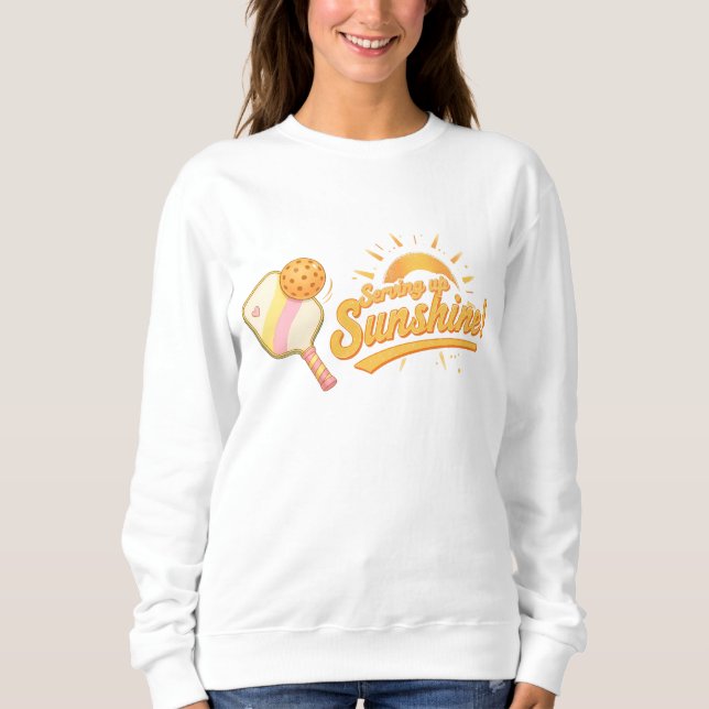 Serving Up Sunshine Pastel Sun Pickleball Graphic Sweatshirt (Front)