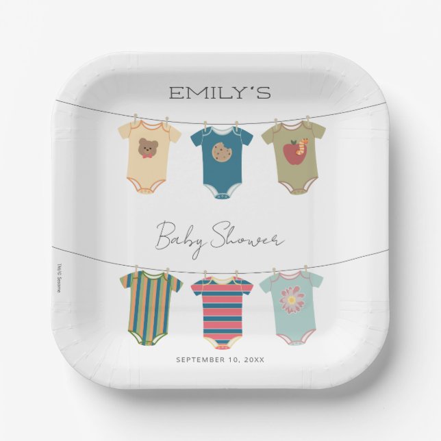 Sesame Pals Bodysuits Baby Shower Paper Plate (Front)