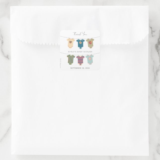 Sesame Pals Bodysuits Baby Shower Thank You Square Sticker (Bag)