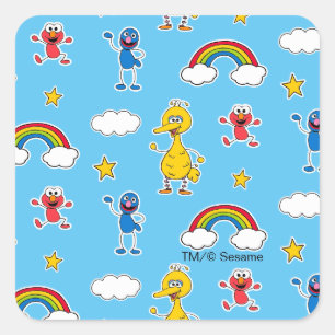 Sesame Pals Rainbow Doodley Pattern Square Sticker