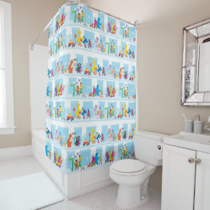 Sesame Pals Walking Along Sesame Street Pattern Shower Curtain