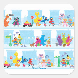 Sesame Pals Walking Along Sesame Street Pattern Square Sticker