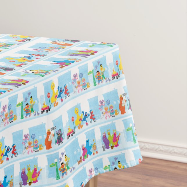 Sesame Pals Walking Along Sesame Street Pattern Tablecloth (In Situ)
