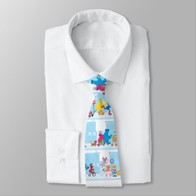 Sesame Pals Walking Along Sesame Street Pattern Tie (Tied)