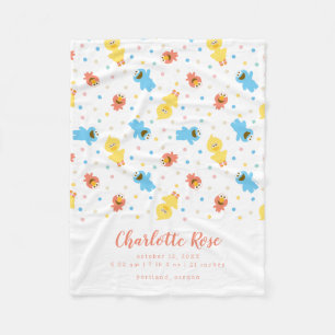 Sesame Pals White Polka Dot Birth Stats Fleece Blanket