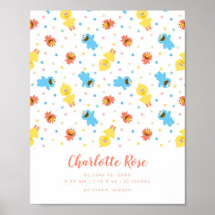 Sesame Pals White Polka Dot Birth Stats Poster