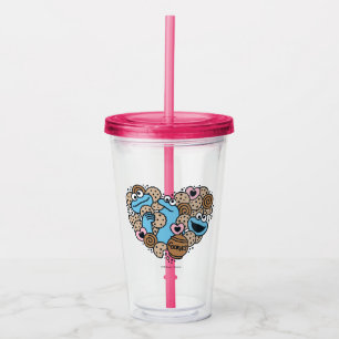 Sesame Sesame   Cookie Monster Doodle Heart Acrylic Tumbler