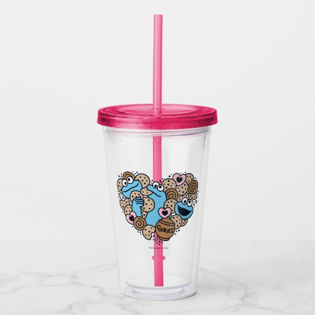 Sesame Sesame | Cookie Monster Doodle Heart Acrylic Tumbler (Front)