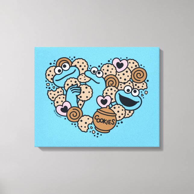 Sesame Sesame | Cookie Monster Doodle Heart Canvas Print (Front)