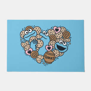 Sesame Sesame Cookie Monster Doodle Heart Doormat