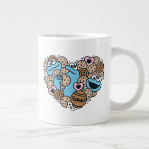 Sesame Sesame   Cookie Monster Doodle Heart Large Coffee Mug