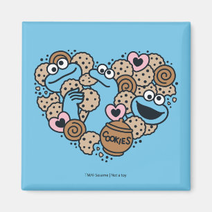 Sesame Sesame Cookie Monster Doodle Heart Magnet