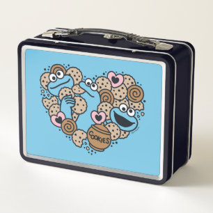 Sesame Sesame Cookie Monster Doodle Heart Metal Lunch Box