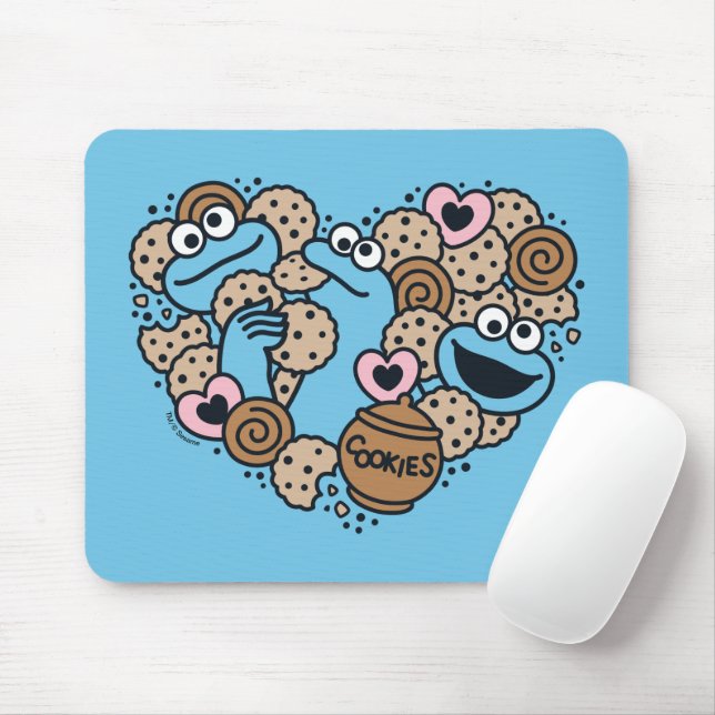 Sesame Sesame | Cookie Monster Doodle Heart Mouse Mat (With Mouse)