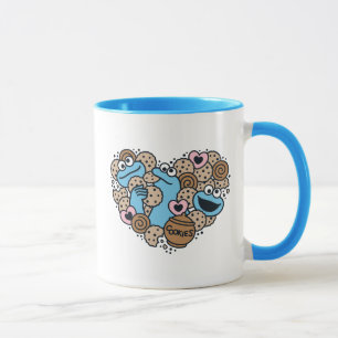 Sesame Sesame Cookie Monster Doodle Heart Mug