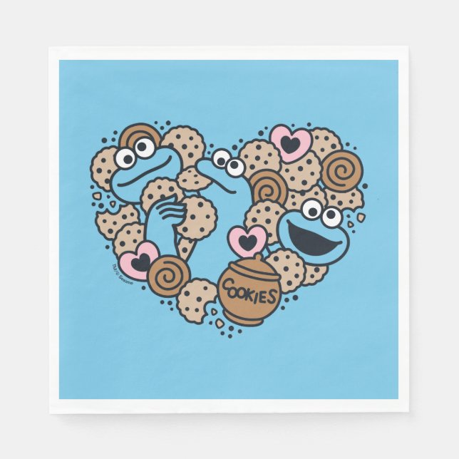 Sesame Sesame | Cookie Monster Doodle Heart Napkin (Front)