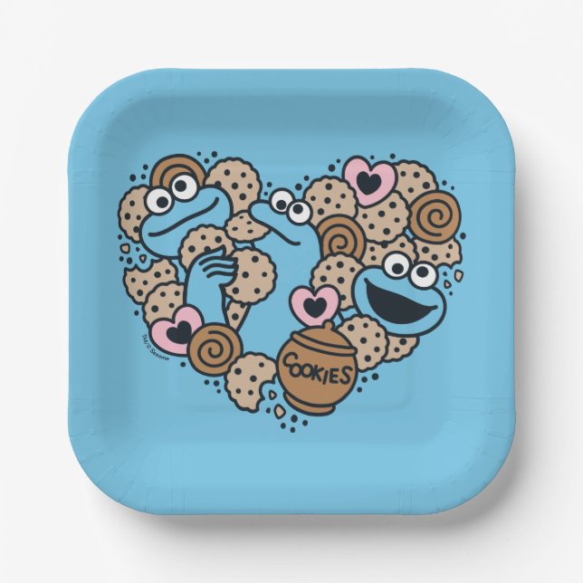 Sesame Sesame | Cookie Monster Doodle Heart Paper Plate (Front)