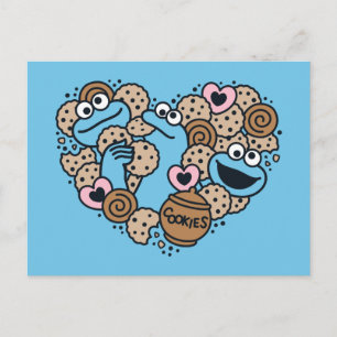 Sesame Sesame Cookie Monster Doodle Heart Postcard