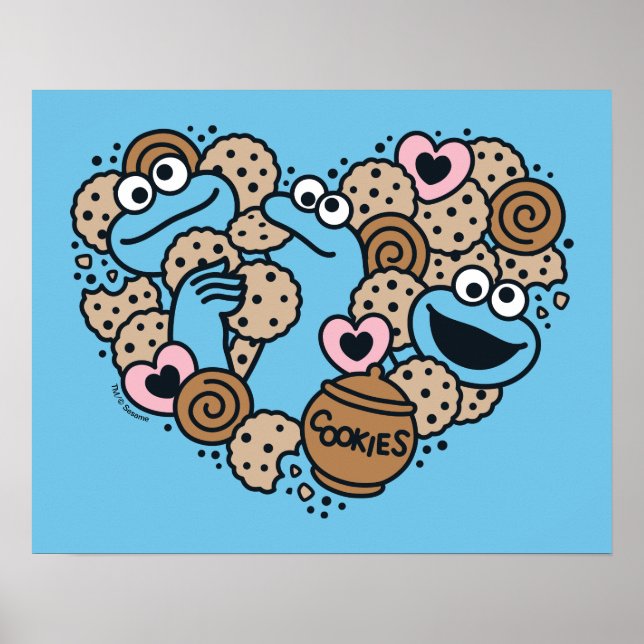 Sesame Sesame | Cookie Monster Doodle Heart Poster (Front)