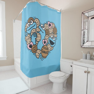 Sesame Sesame Cookie Monster Doodle Heart Shower Curtain
