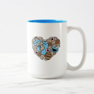 Sesame Sesame Cookie Monster Doodle Heart Two-Tone Coffee Mug