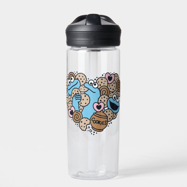Sesame Sesame | Cookie Monster Doodle Heart Water Bottle (Front)
