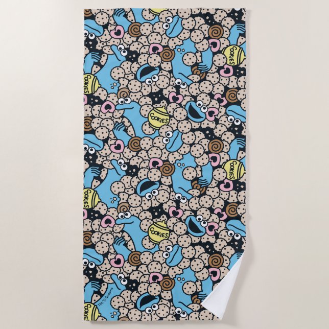 Sesame Sesame | Cookie Monster Doodle Pattern Beach Towel (Front)