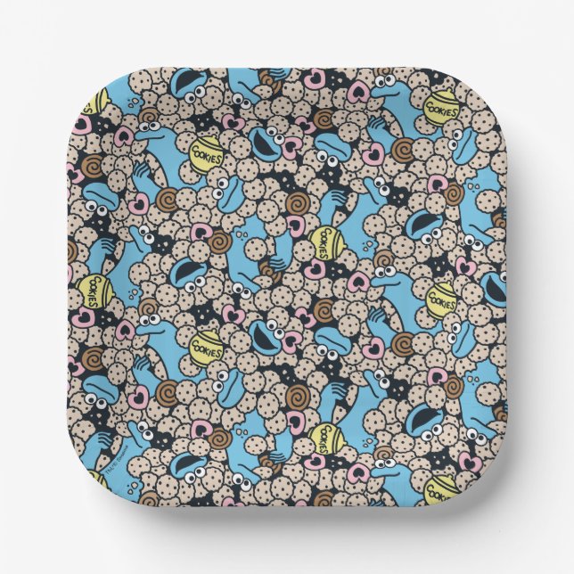 Sesame Sesame | Cookie Monster Doodle Pattern Paper Plate (Front)