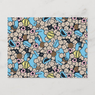 Sesame Sesame Cookie Monster Doodle Pattern Postcard