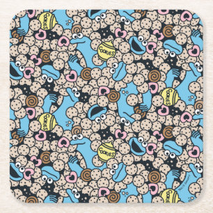 Sesame Sesame   Cookie Monster Doodle Pattern Square Paper Coaster