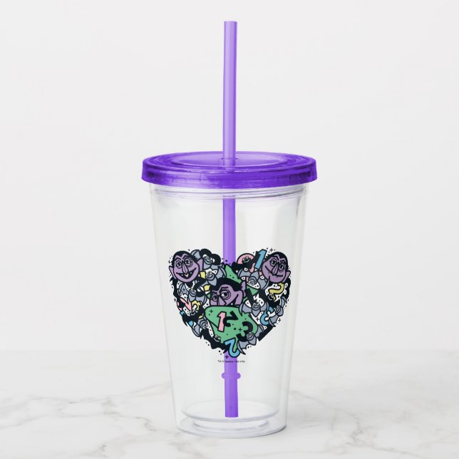 Sesame Sesame | Count von Count Doodle Heart Acrylic Tumbler (Front)