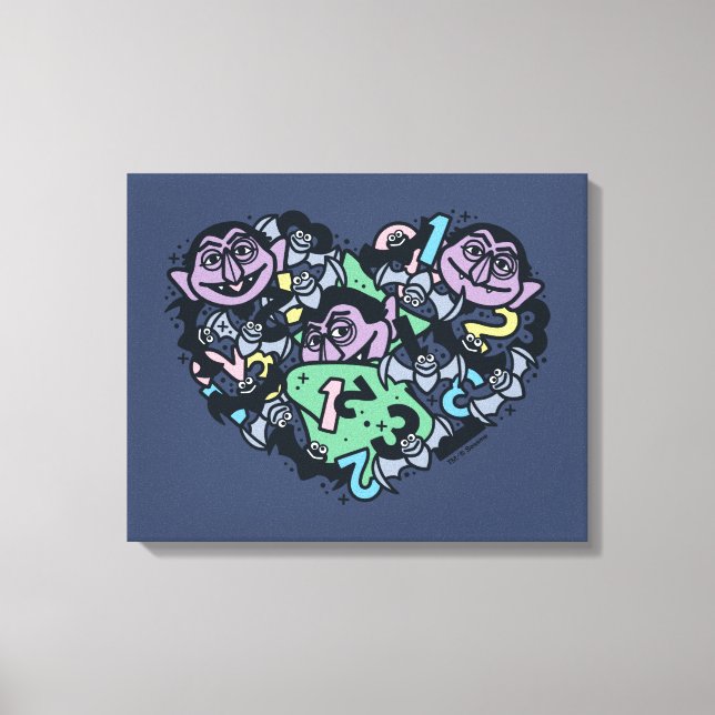 Sesame Sesame | Count von Count Doodle Heart Canvas Print (Front)