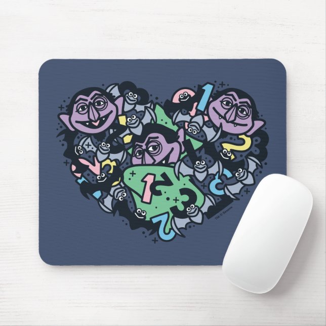 Sesame Sesame | Count von Count Doodle Heart Mouse Mat (With Mouse)