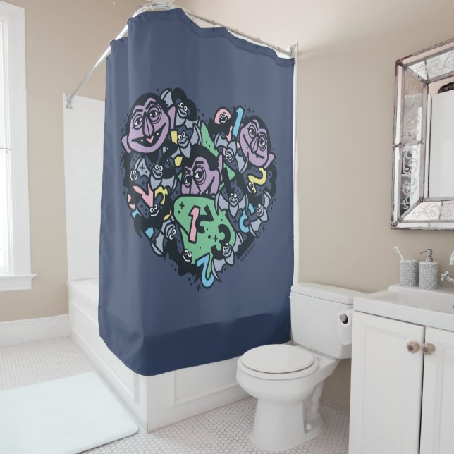 Sesame Sesame | Count von Count Doodle Heart Shower Curtain (In Situ)