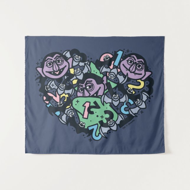 Sesame Sesame | Count von Count Doodle Heart Tapestry (Front (Horizontal))