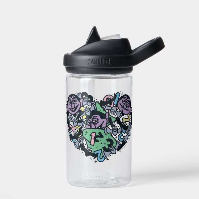 Sesame Sesame | Count von Count Doodle Heart Water Bottle (Left)