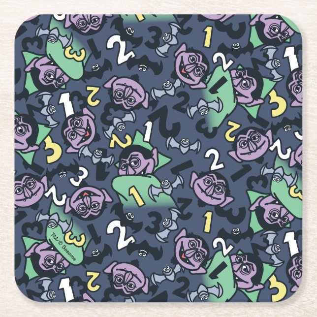 Sesame Sesame | Count von Count Doodle Pattern Square Paper Coaster (Front)