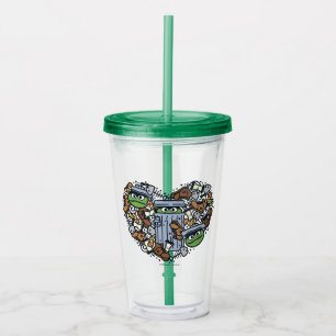 Sesame Sesame   Oscar the Grouch Doodle Heart Acrylic Tumbler