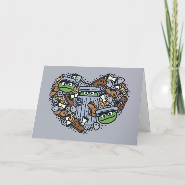 Sesame Sesame | Oscar the Grouch Doodle Heart Holiday Card (Front)