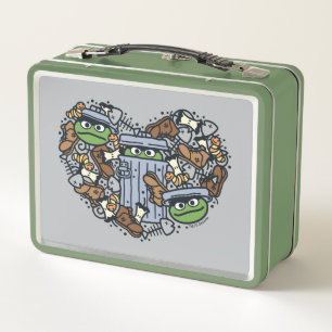 Sesame Sesame   Oscar the Grouch Doodle Heart Metal Lunch Box