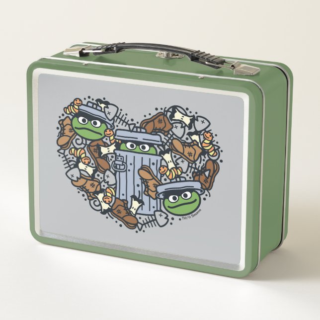 Sesame Sesame | Oscar the Grouch Doodle Heart Metal Lunch Box (Back)