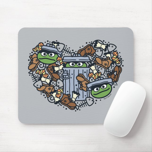 Sesame Sesame | Oscar the Grouch Doodle Heart Mouse Mat (With Mouse)