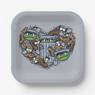 Sesame Sesame   Oscar the Grouch Doodle Heart Paper Plate